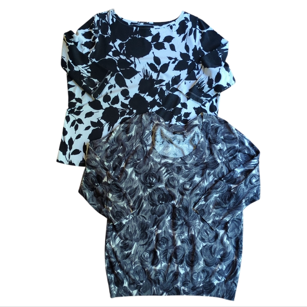 Talbots Bundle: 2 Cotton & Silk Lightweight 3/4 Sleeve Sweaters Floral 2X Petite